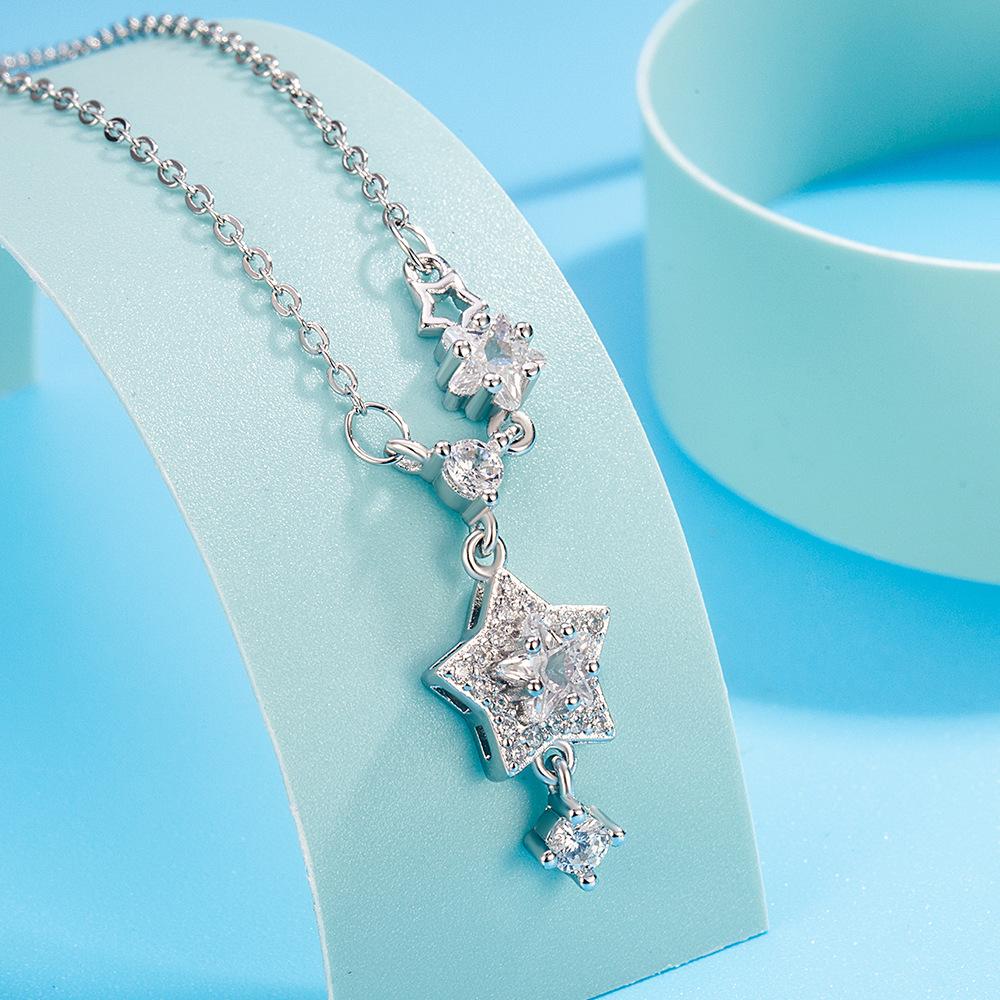 925 Sterling Silver Fashion Light Luxury Star Tassel Zircon Pendant Necklace Birthday Party Anniversary Gift