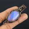 Rainbow Moonstone Handmade Copper Wire Wrap Pendant Jewelry 2.15" L4m25