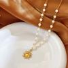 Gold Sun Pendant Necklace Waterproof Fashion Neck Chain New Pearl Beads Necklace  For Women