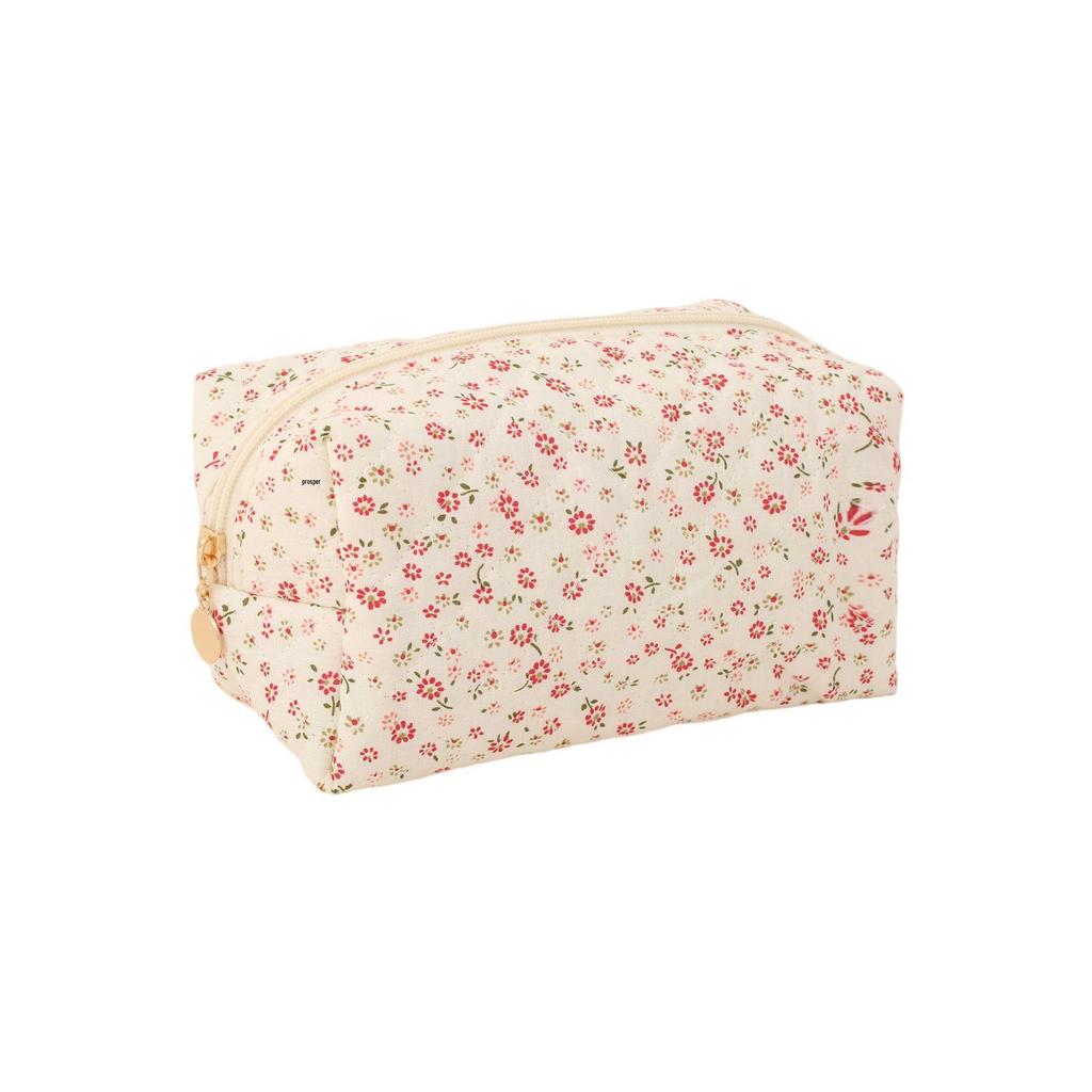 Floral Quilted Cotton Makeup Bag: Large Capacity Student Pencil Case & Toiletries Organizer