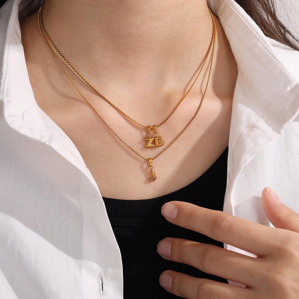 18K Gold Plated Bubble Letter Pendants - 26 English Letters