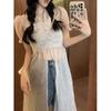 Summer Vintage Long Shirts Women Gentle Printed  Thin Leisure Sweet Halter Puff Sleeve Aesthetic Breathable