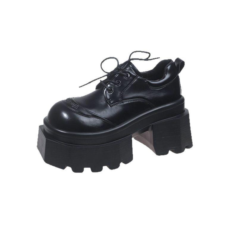 Thick-soled Small Loafer Single Shoes Women's 2025 Spring Lace-up Thick-soled Muffin British Style Small Leather Shoes Thick-heeled Single Shoes
