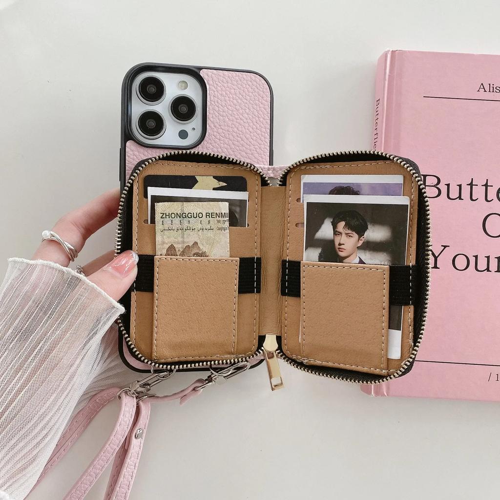 Crossbody Lanyard Zipper Wallet Phone Case for IPhone 15 14 Plus 13 12 Mini 11 Pro XS Max X  Card Slot Holder Soft Leather Cover