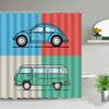 Retro Bus Surfboard Shower Curtains Summer Coconut Tree Scenery Home Bathroom Decoration Waterproof Fabric Bathtub Screen
