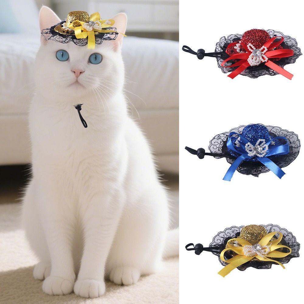 Sequin Pet Halloween Hat British Style Pet Decorative Hat Pet Accessories Cat Lace Hat  Pet Show
