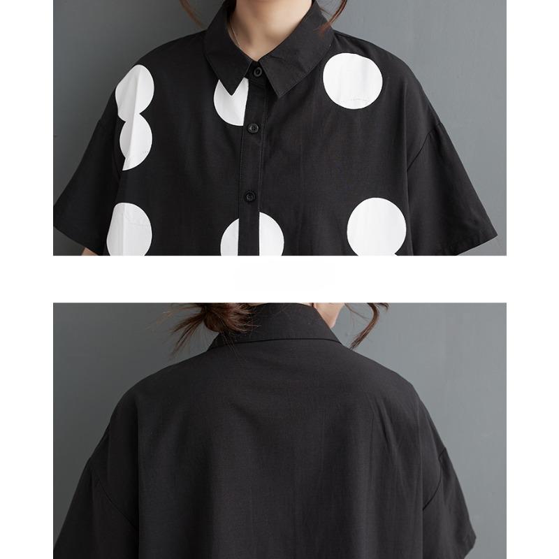 Dimanaf 2025 Plus Size New Summer Blouse Short Sleeve Polka Dot Printing Vintage Casual Women Loose Tops Shirts