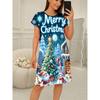 Women's Fashionable Trendy Loungewear Dress, Christmas Themed Short-Sleeve Home Dress with Digital Print Pattern Featuring Christmas Elements