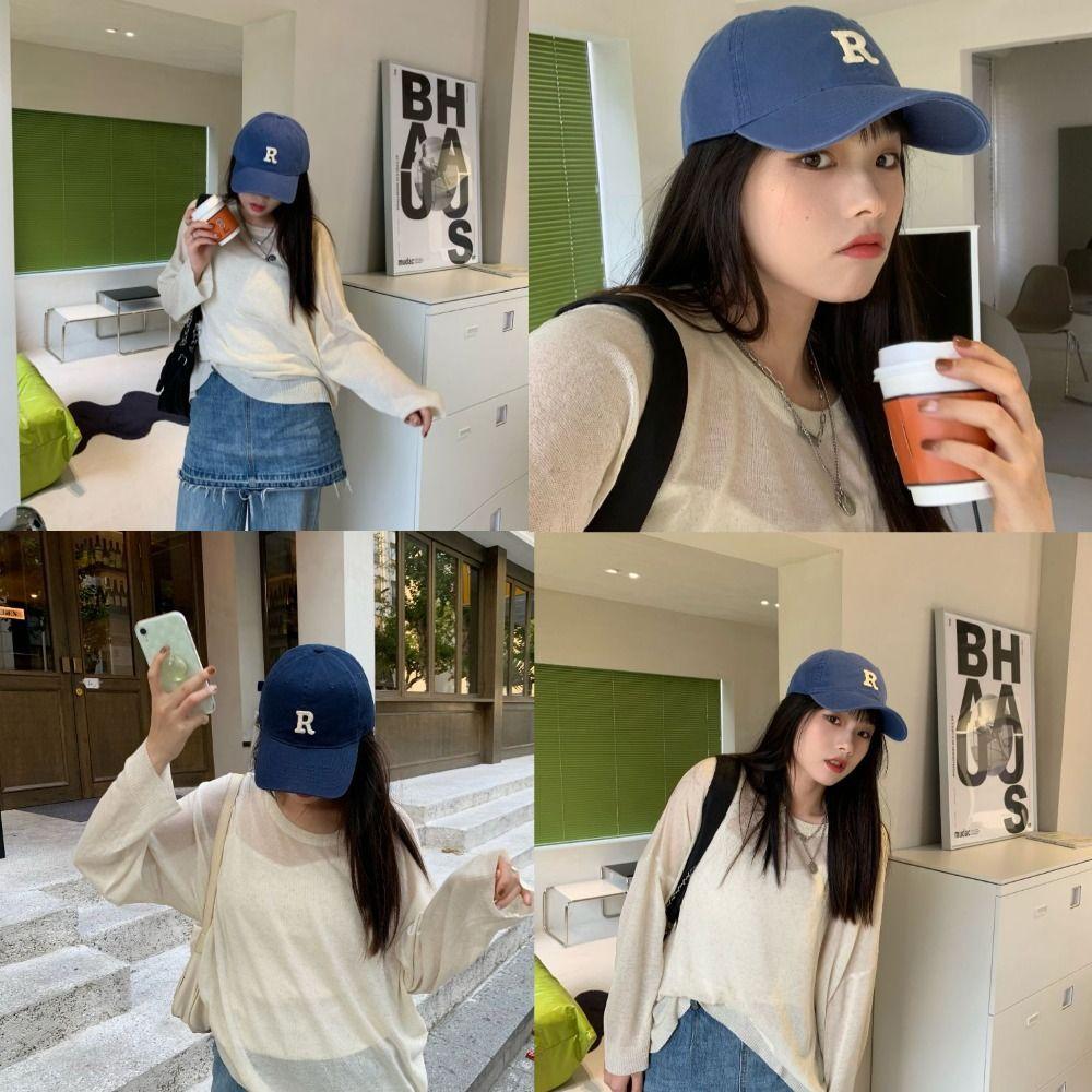 Letter R Embroidery Baseball Cap Retro Sun Hat Fashion Letter Baseball Hat  Spring Summer