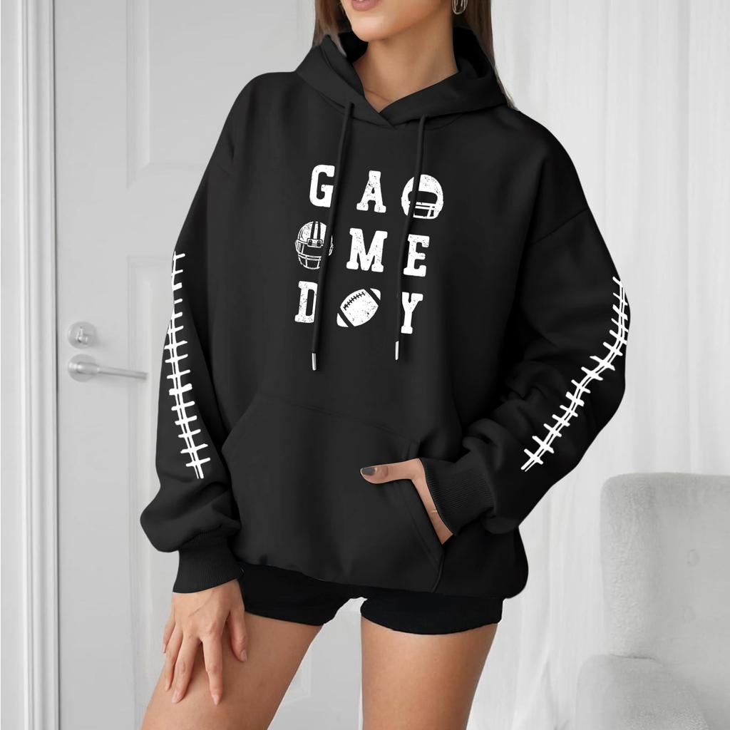 Women's Fashionable, Casual, Comfortable Round-neck, Hooded, Long-sleeved, Rugby-print Warm Sweater