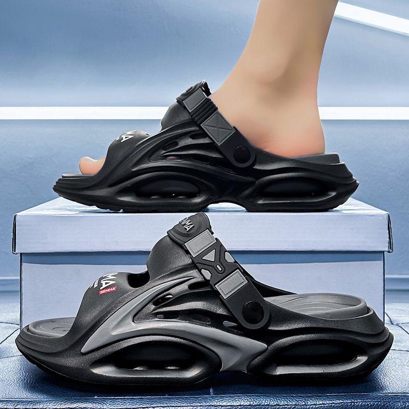 Men's Durable Waterproof Sandals - Two-Way Wear, Non-Slip, Thick-Soled Summer Slippers for Outdoor and Driving.