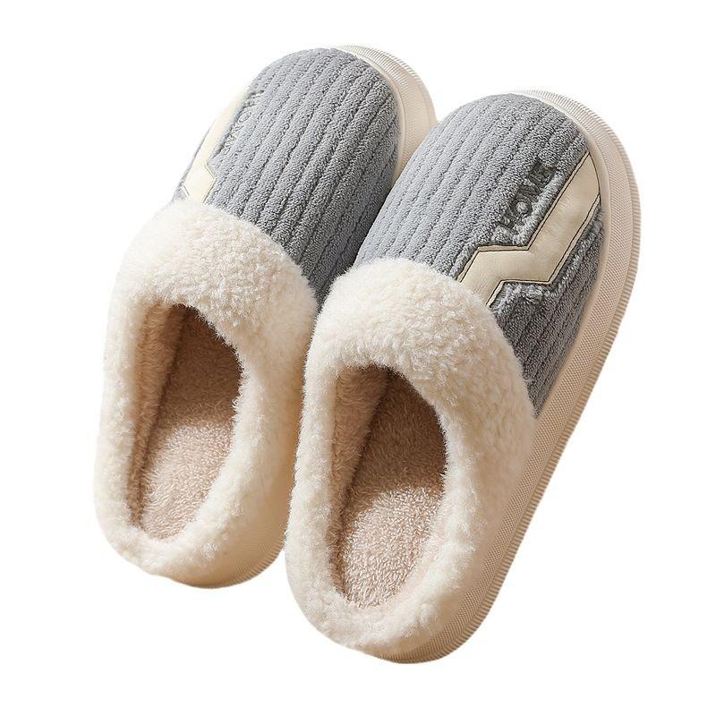 Home Cotton Slippers Winter Thick Bottom Warm Non-slip Home Indoor Household Couple Winter Wool Slippers Large Size
