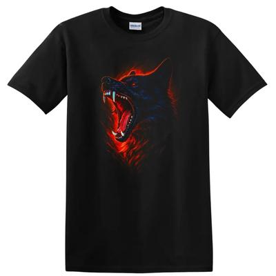 Camiseta Gráfica de Lobo Design Ameaçador Uivante Camiseta Streetwear Urbana Escura