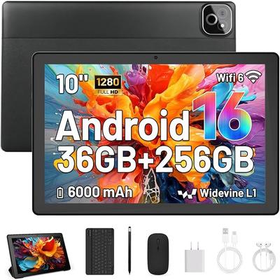 Android 16 Tablet, 10.1 Inch, 36GB+256GB, 2 In 1 Keyboard Mouse Stylus Set, A537 Octa Core