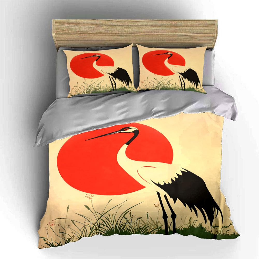 Elegant Crane Art Decor Set Soft Comfortable Duvet Cover Bedding Set Included 1*Duvet Cover & 2*Pillowcases, Gift