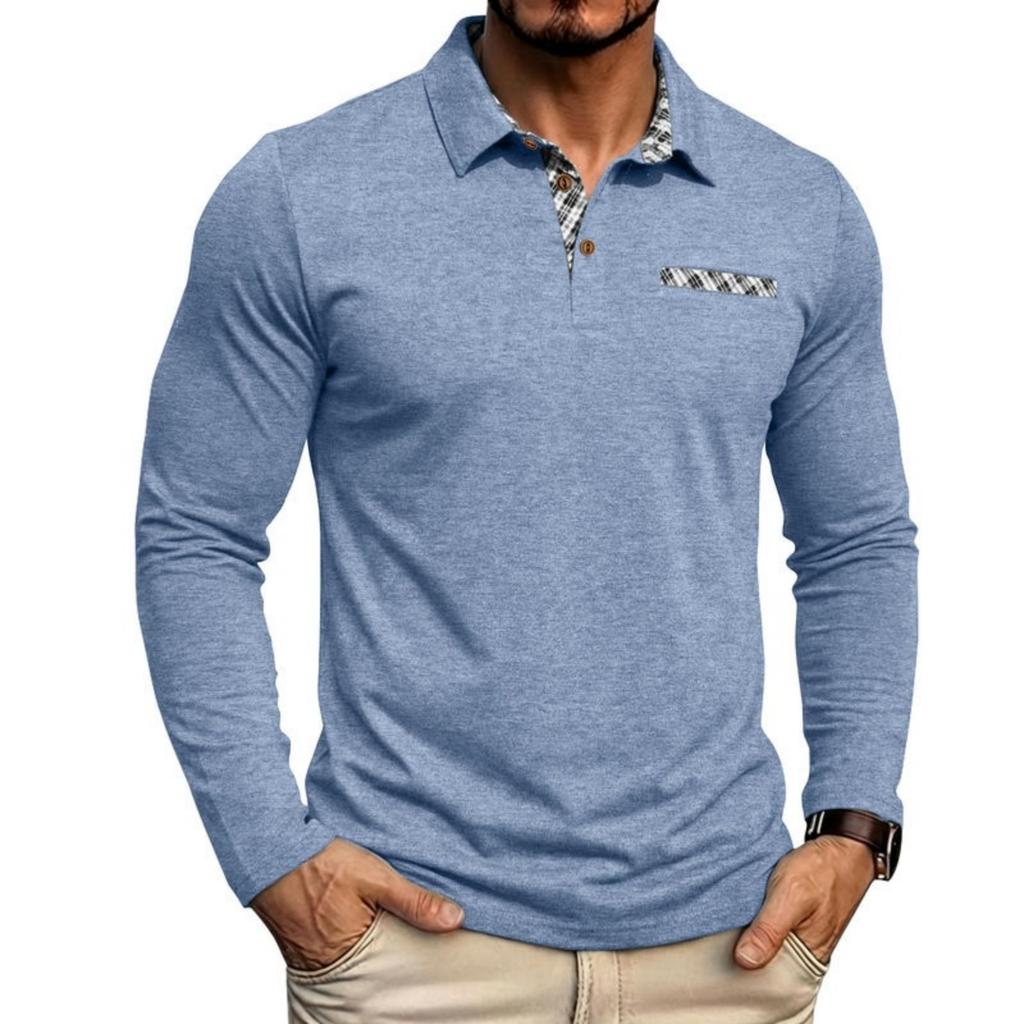 Men Long Sleeve Polo Shirt Casual Button Down Collar Pocket Design Classic Fit T Shirt Breathable Fabric Soft Material