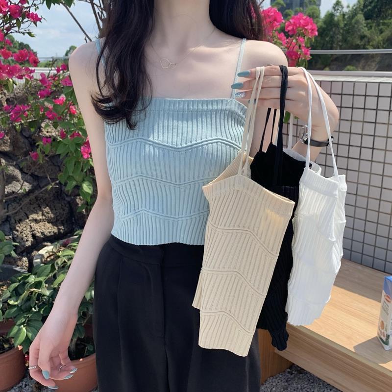 Sweet and spicy top, suspenders, niche beauty back vest, women's outer wear, slim-fitting backing, knitted French clothes inside, summer tide