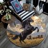 Black Horse Round Area Rug,Carpet Rug for Living Room Bedroom Sofa Playroom Decor,Non-slip Floor Mat