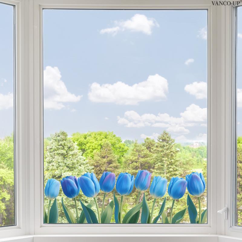 3D Tulip Flower Window Stickers Static Cling Waterproof Floral Decal Windows Decor For Home Bedroom Bathroom Glass Decoration