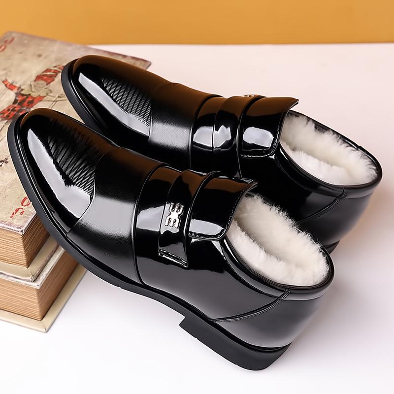 Herren Verdickte Samt Wolle-Baumwolle Lackleder High-Top Winterschuhe