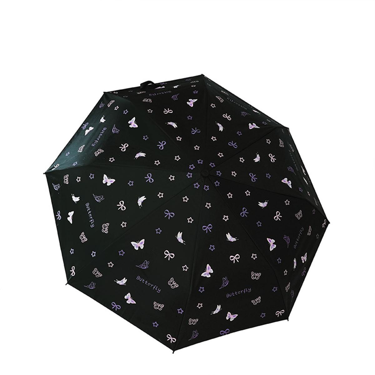 

Автоматический зонт для женщин, милый складной зонт с бабочками, ветрозащитное черное покрытие, солнцезащитный зонт с защитой от УФ-лучей