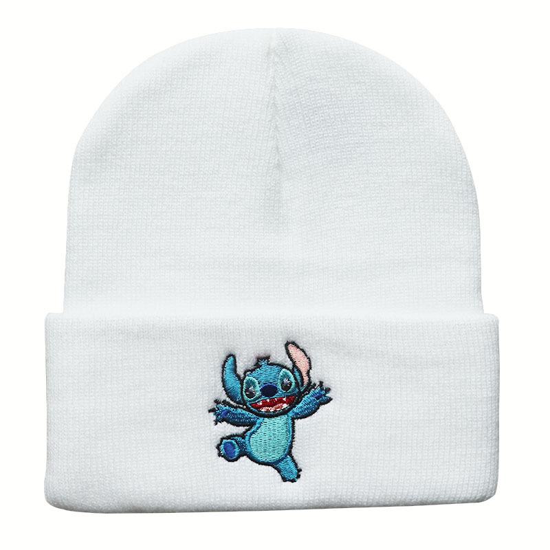 Unisex Student Cartoon Stitch Embroidered Knit Hat Outdoor Pullover Warm Hat Hip-Hop Beanie