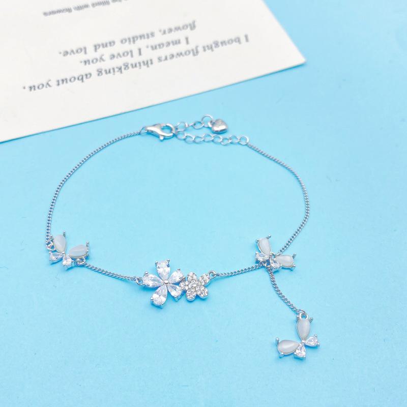 S925 Sterling Silver Butterfly & Flower Bracelet for Women - Elegant High-End Fashion