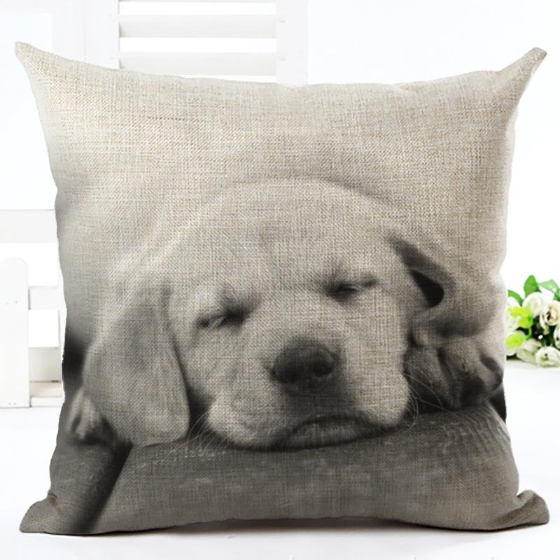 Cute Dog Printing Cushion Cover Cotton Linen Dog Throw Pillow Case For Sofa Decorative Pillowcase Cover Almohada Zt86