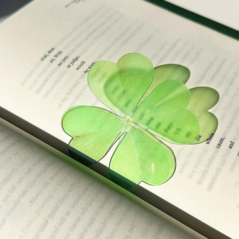 Creative Lucky Green Four-Leaf Clover Bookmark Acrylic Translucent Leaf Student Reading Bookmark Book Lover School Student Gifts