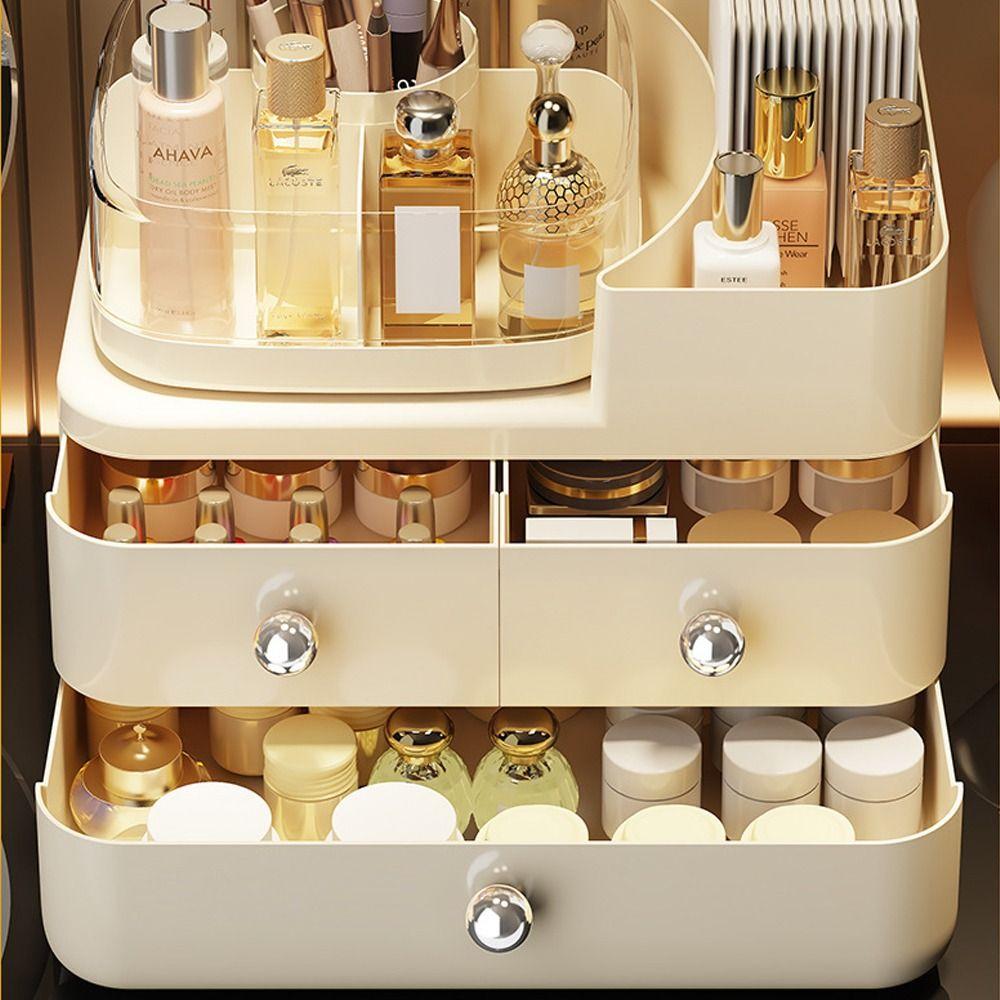 Cream Series Dustproof Makeup Organizer Large Capacity Makeup Brush Holder Desktop Use