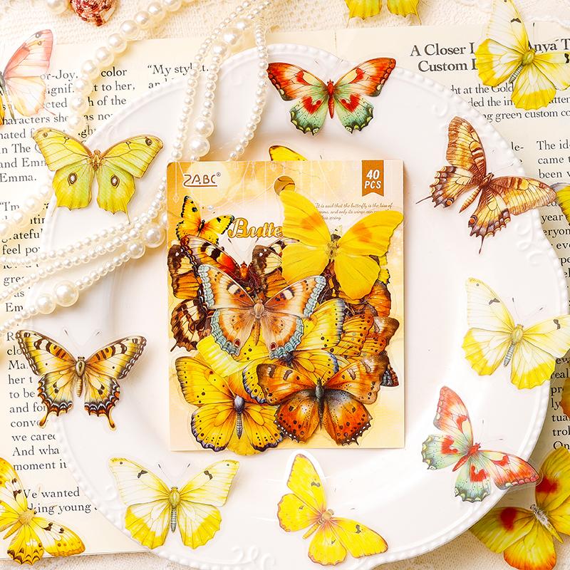 40 Sheets Laser Butterfly Aesthetic Stickers Retro Die Cutting Sticker Pack for Scrapbooking DIY Decorative Journal Stationery