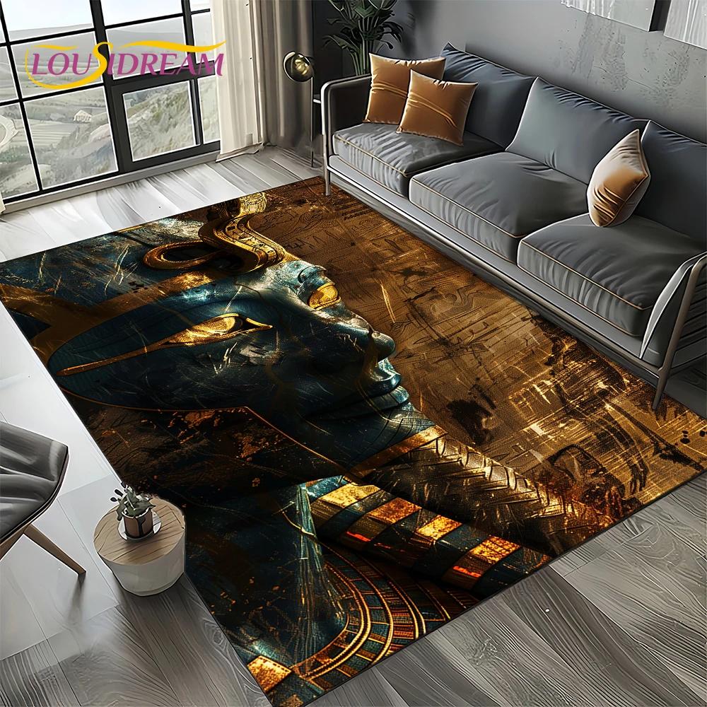 3D Retro Ancient Egypt Death Anubis Pharaoh Horus Mythology Carpet Rug for Living Room Bedroom Home Sofa,Kids Non-slip Floor Mat