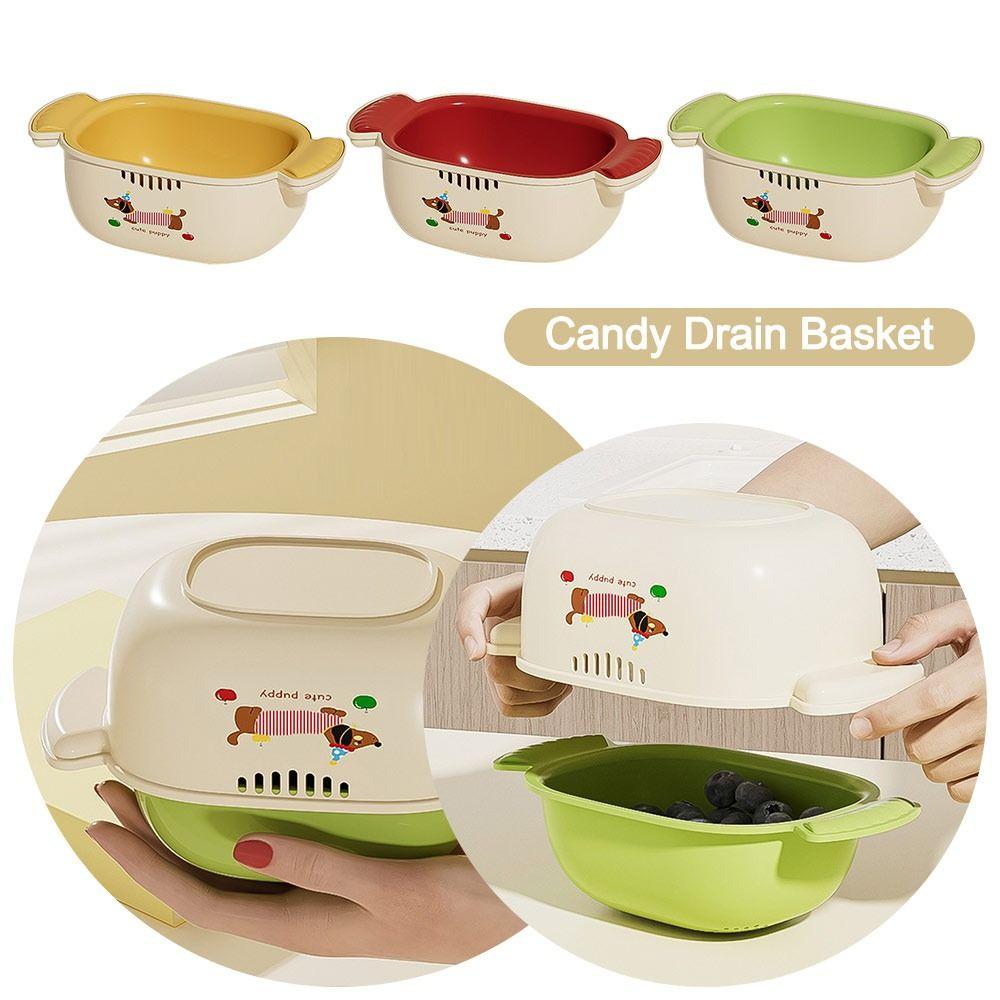 Dopamine Double Layer Drain Basket Stackable Large Capacity Fruit Storage Basket Space-saving Cute Handle