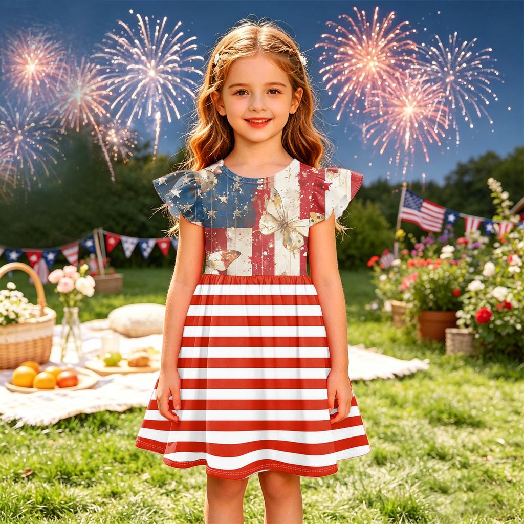 Girls' Summer Princess Dress - A-Line T-Shirt Dress Independence Day