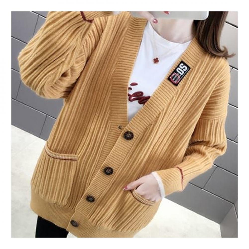 Navava Women Ribbed Label Point Long Sleeve Knit Cardigan Nk1952