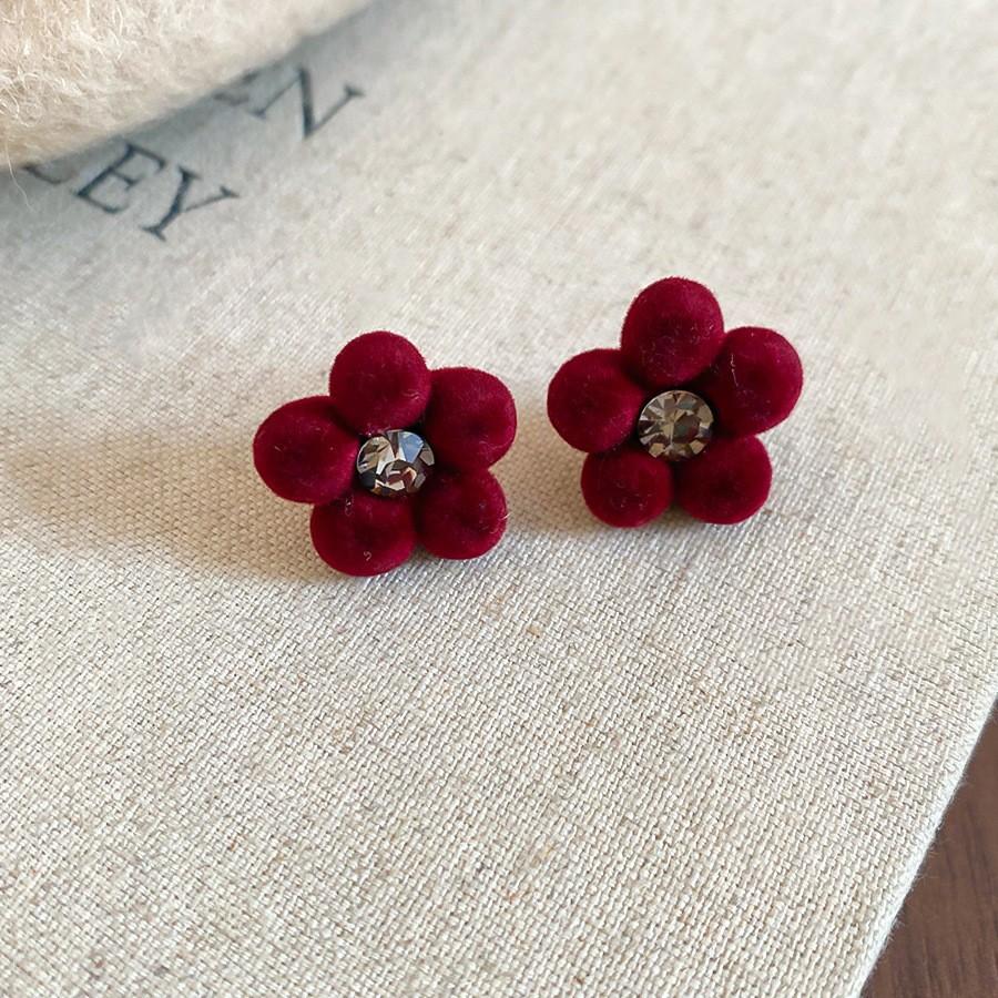 Retro Hong Kong Style Red Flocking Geometric Round Earrings Earrings Fashion Personality Temperament Earrings Women