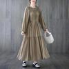 Loose Lace-up Women Dress with Ruffles Collar and Pockets Casual Spring Solid Color Pleated Female Dresses