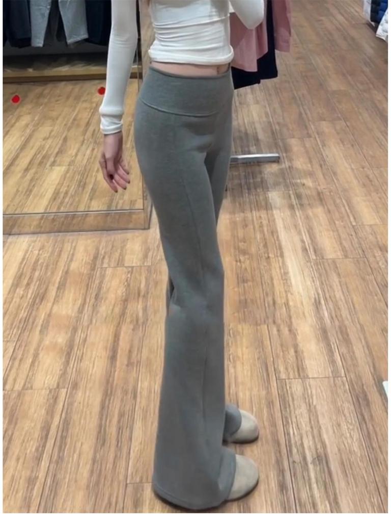 Charcoal Gray Women's High Waist Slimming Flared Sweatpants - Petite Autumn/Winter Bell Bottoms