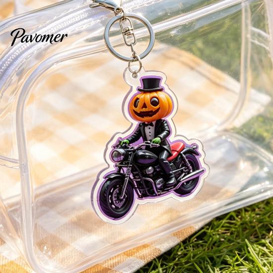 Motorcycle Pumpkin Man Key Ring Halloween Rider Acrylic Keychain, Scary Holiday Keychain Ring, Backpacks Handbags Decorative Party Favors Lightweight