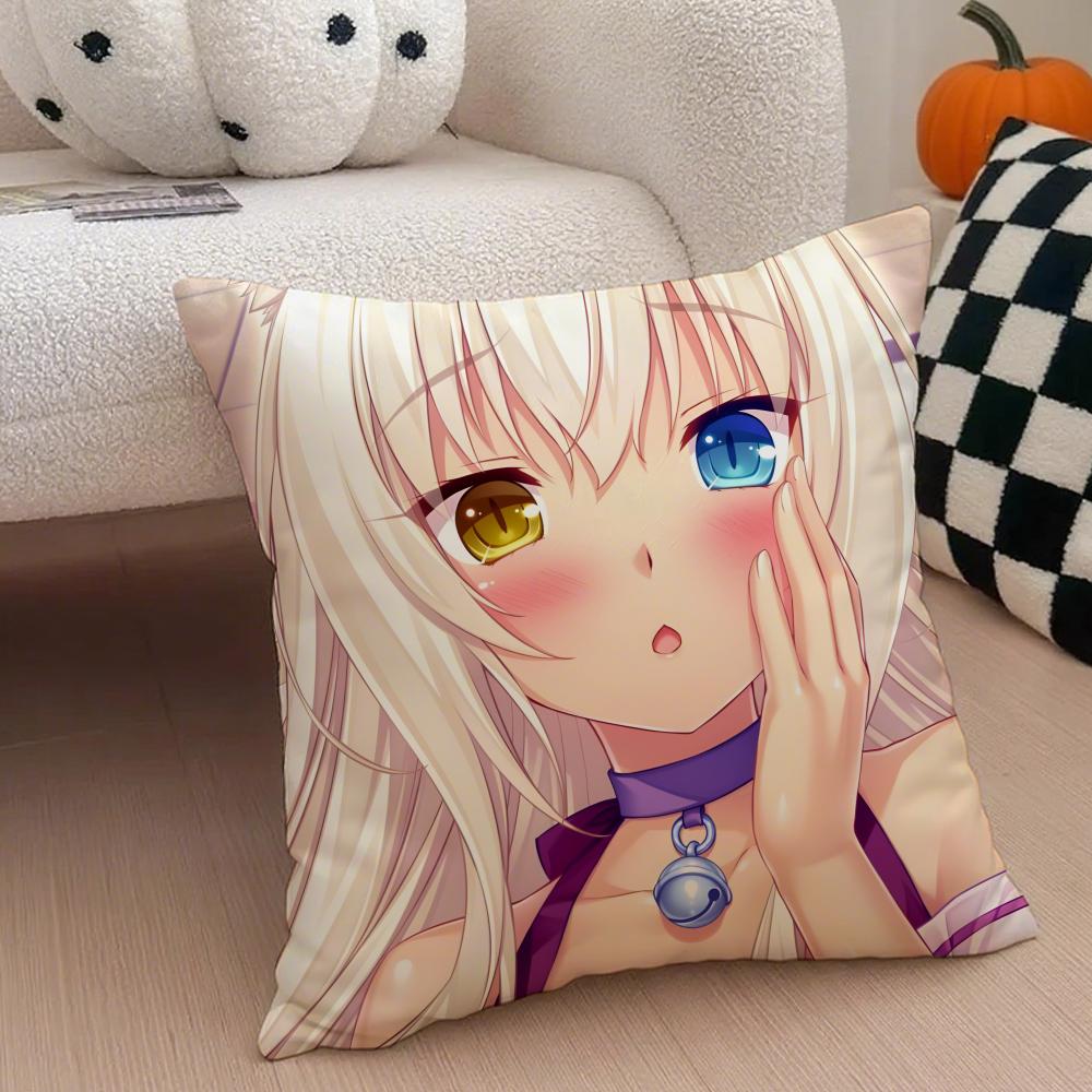 Cute Japanese Visual Novel Anime NNekopara Cushion Cover Throw Pillow Cover Hidden Button Durable Polyester Chair Cushion