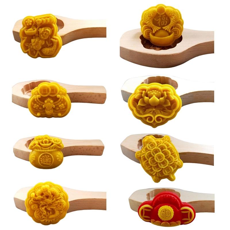 Wooden Mooncake Moulds DIY Mooncake Stamps Baking Moulds Pastry Gadgets 8 Styles for Mid-Autumn Festival Making Mooncake
