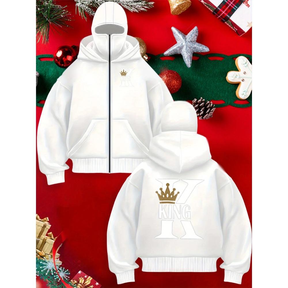 Autumn Men Gothic Harajuku Winter Item Double Hooded King Printed Sweatshirt Men's Hooded Mask Zipper