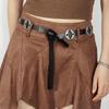Adjustable Retro Carved Metal Decors Waist Belt Exquisites Handcrafts PU Leather Belt Waistband for Fashion Enthusiasts