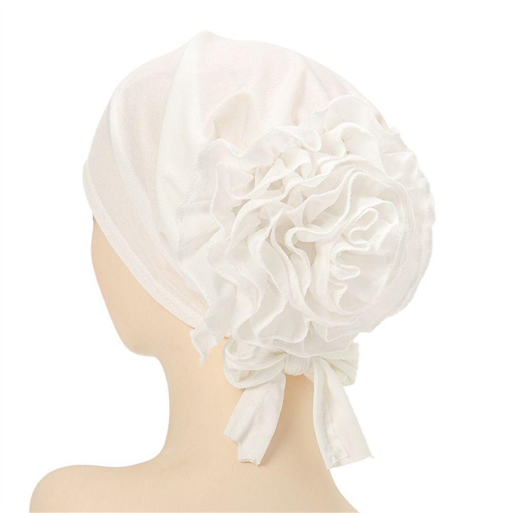 Polyester Large Flowered Cap Hijabs Pullover Cap Fashion Inner Hijab Caps Women