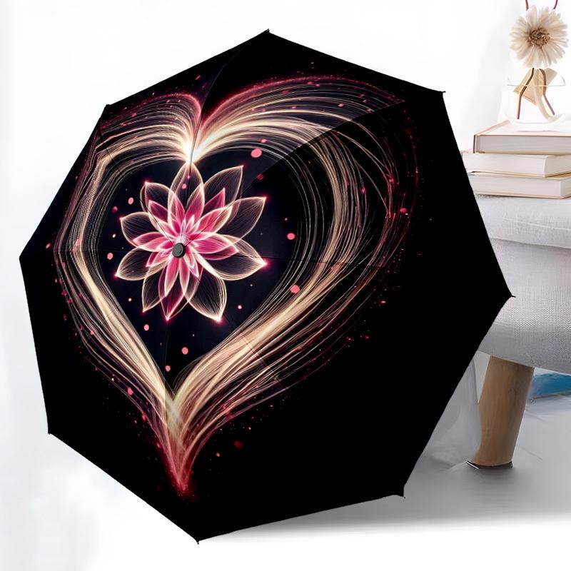 1pc Heart Bloom Automatic Folding Umbrella - Compact 8-Rib Design, Durable Plastic & Iron, Lightweight for Outdoor Daily Use240