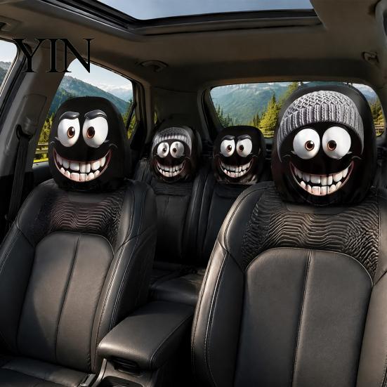 Breathable Elastic Headrest Sleeves 4 Pcs Halloween Car Covers, Creepy Ghost Face Seat Polyester Accessories Protector, Universal Auto Decor
