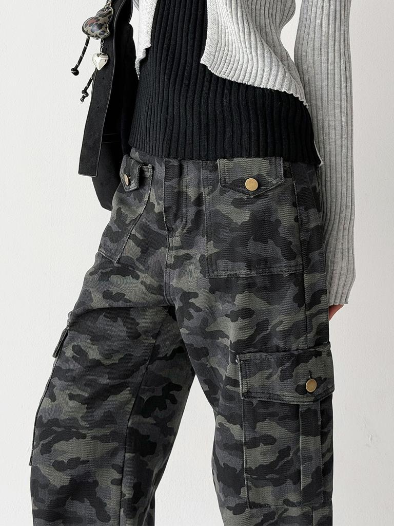 THE GREEN LAB Camo Military Cargo Pants [Camo Black]