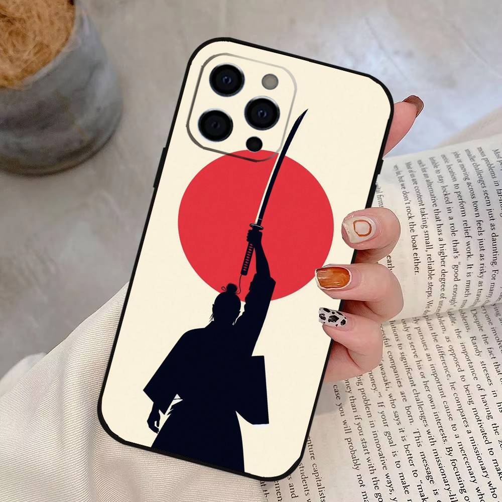 

Japanese Bushido Samurai Phone Case For iPhone 17,16,15,14,13,12,11 Plus,Pro Max,XS,Soft Silicone Black Cover iPhone14