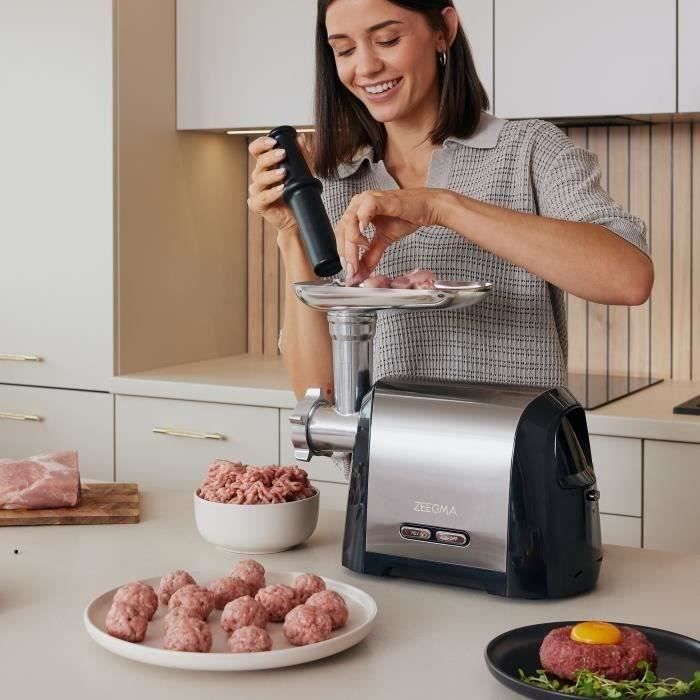 Hachoir Electrique à Viande ZEEGMA Molen - 1900W - 3 plaques en acier inoxydable - 4 cônes - Coupe légumes