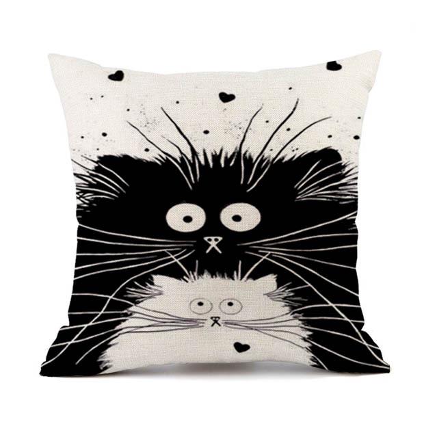 European Linen Cat Print Sofa Pillow Cover